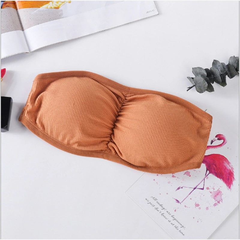 Threaded word wrap chest tube top bra