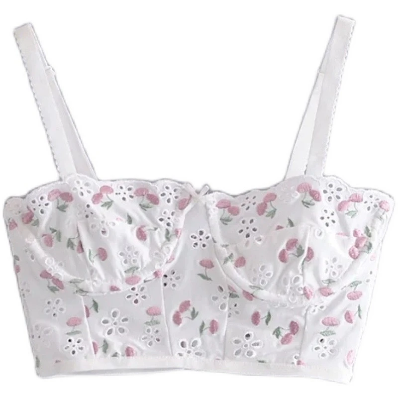 French Cherry Embroidered Chest Wrap Camisole Sexy Bra