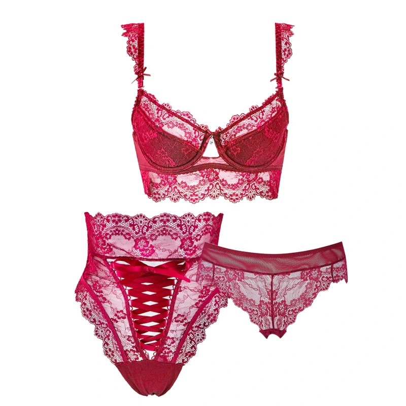 Three-Piece Bra Top Adjustable Lace Underwear Panties