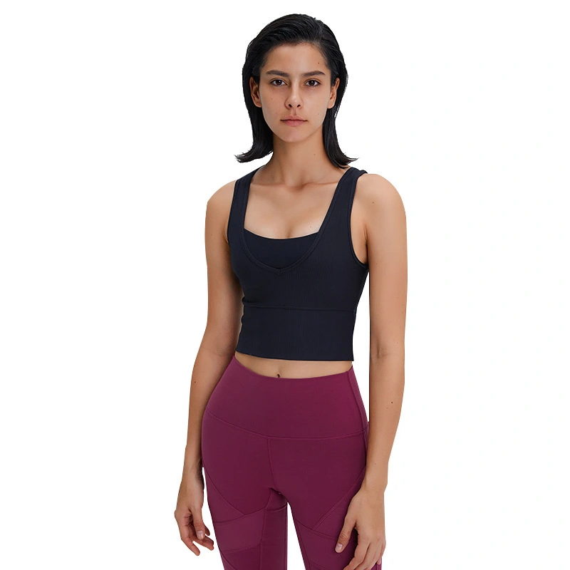 The New Threaded Double-sided Sports Vest Deep V Beauty Back Stretch Fitness Running Yoga Top