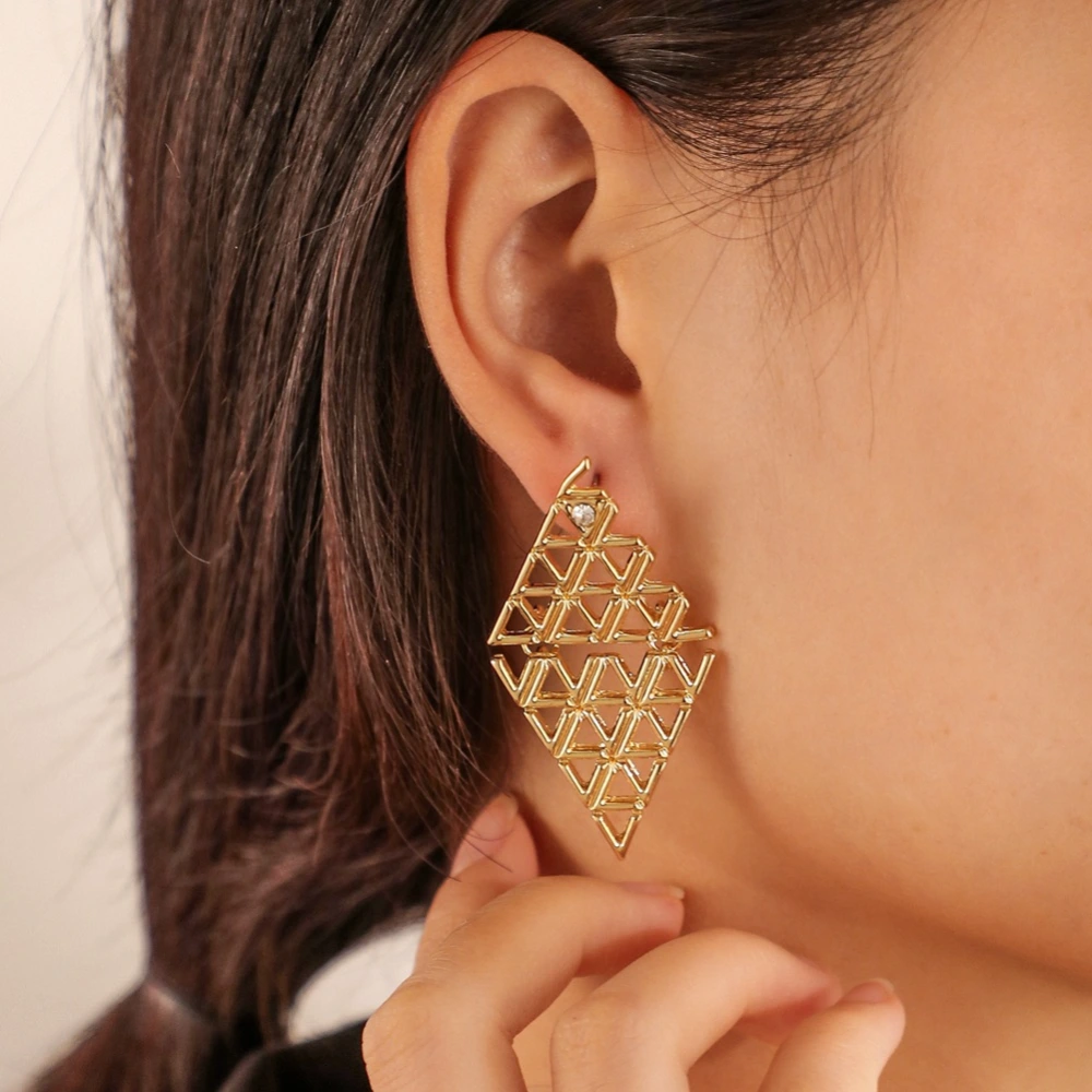 Jewelry Rhombus Hollow Triangle Geometric Earrings French Style