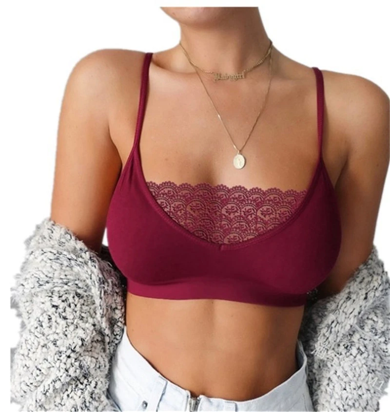 Sexy Tube Top With Lace Edge Perspective Solid Color Camisole