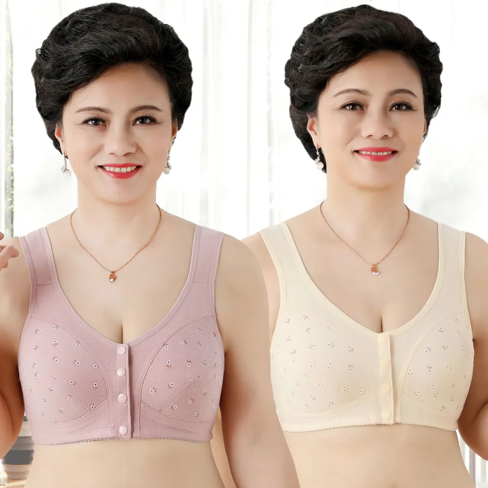 Front Button Underwear Ladies Soft Cotton Vest Type Middle-Aged And Elderly Bra