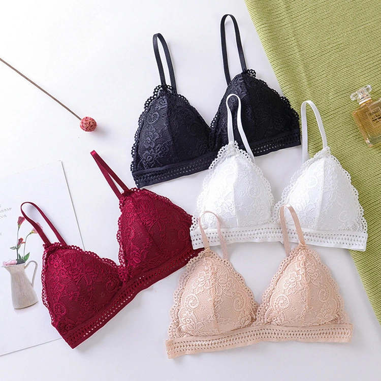 French Triangle Cup Lace Bra Without Steel Ring Thin