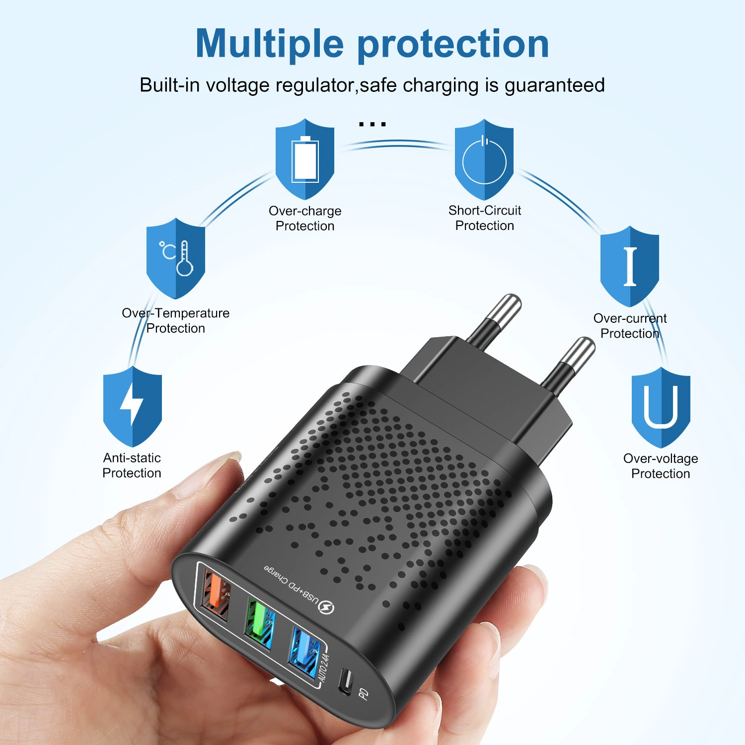 3.1A Multi-port 3USB PD Type-c Mobile Phone Charger