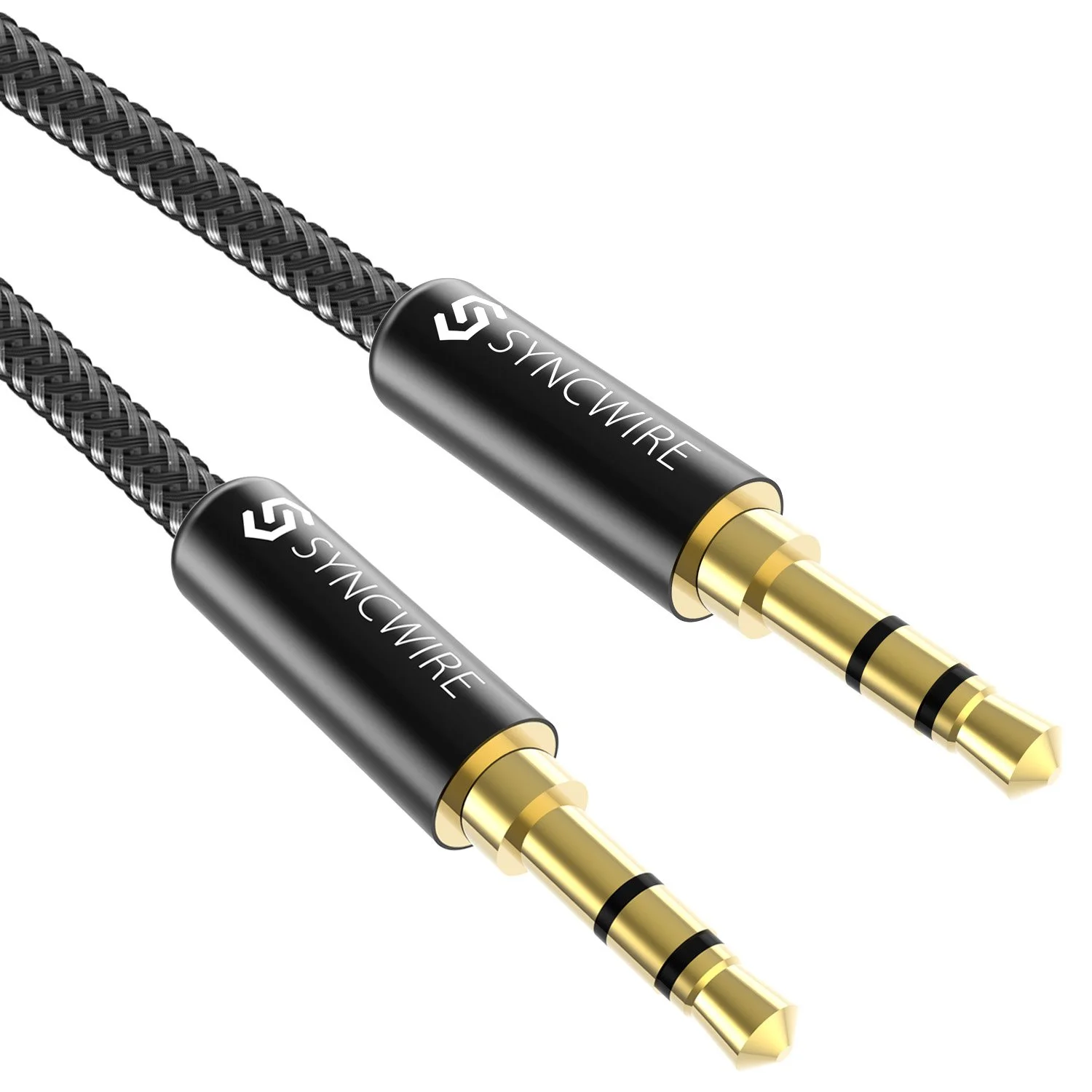 Syncwire 3.5mm Nylon Braided Aux Cable (3.3ft/1m,Hi-Fi Sound), Audio Auxiliary Input Adapter Male to Male Cord for Headphones, Car, Home Stereos, Speaker, iPhone, iPad, iPod, Echo & More – Black