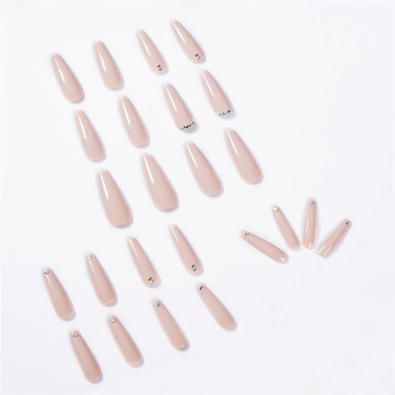 Evaporated Milk Tea Color Full Diamond Long Ballet Wear Nail Finished Nail Patch