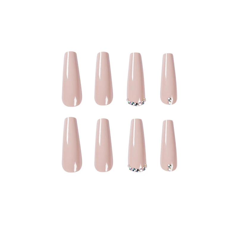 Evaporated Milk Tea Color Full Diamond Long Ballet Wear Nail Finished Nail Patch