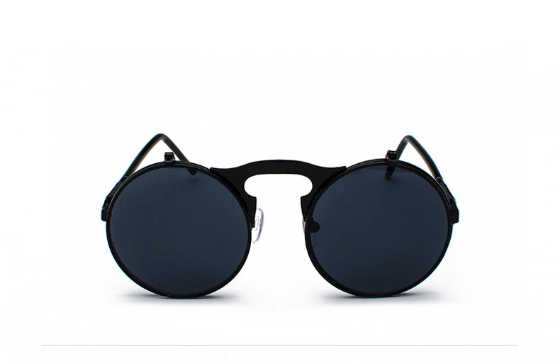 Retro Metal Steampunk Flip Sunglasses Round Frame