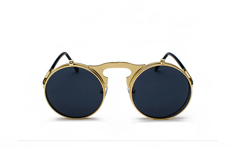 Retro Metal Steampunk Flip Sunglasses Round Frame