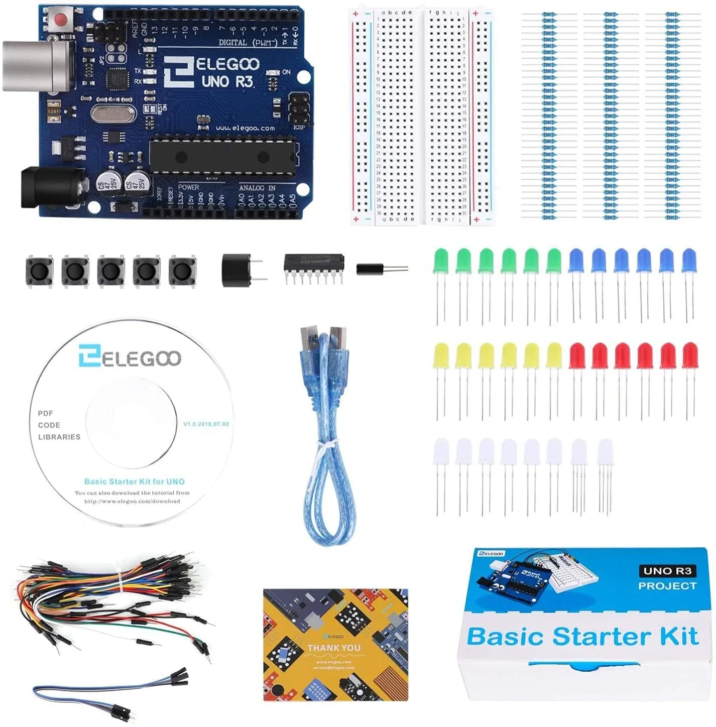 ELEGOO UNO Project Basic Starter Kit with Tutorial and UNO R3 Compatible with Arduino IDE