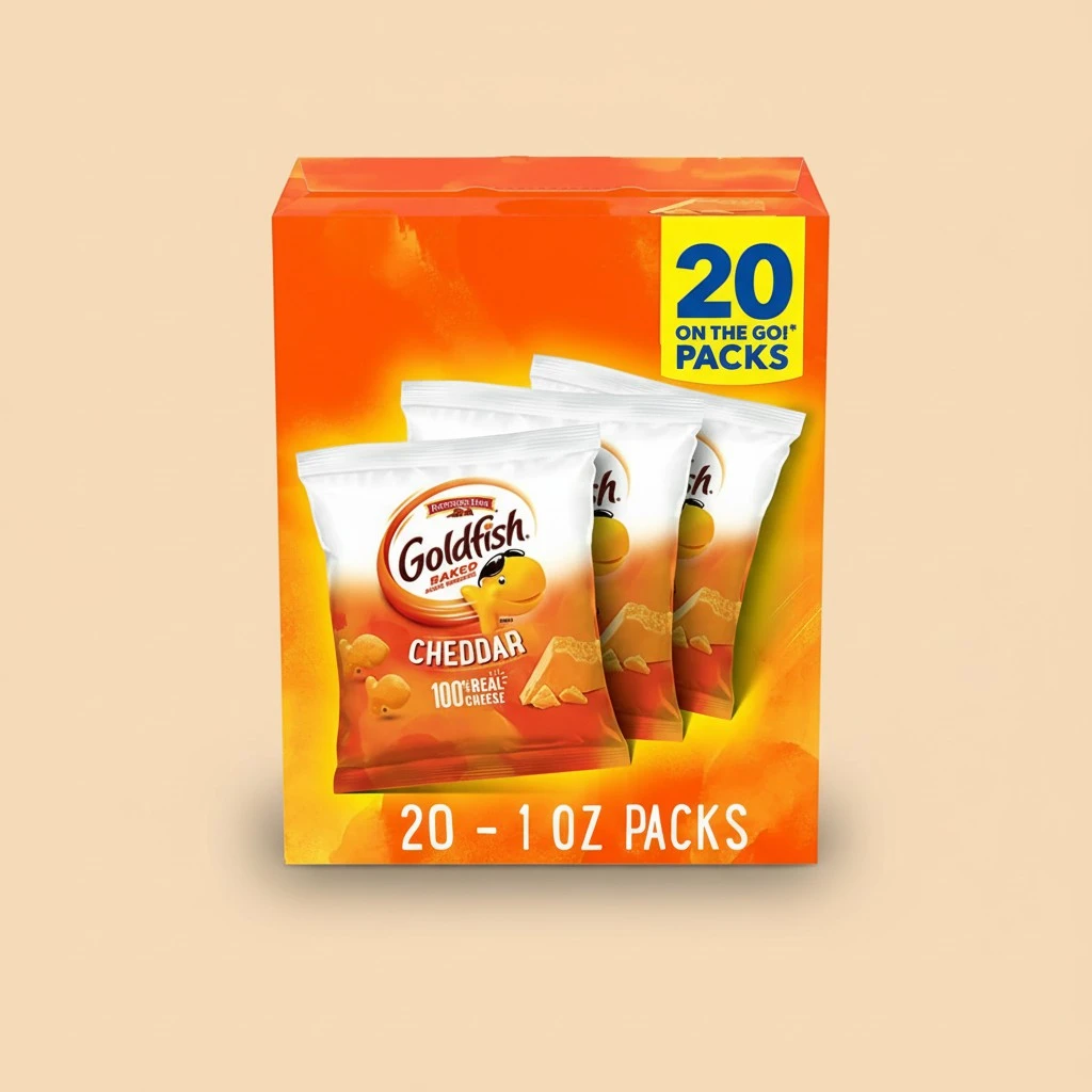 Goldfish Cheddar Cheese Crackers, Baked Snack Crackers, 1 oz On-the-Go Snack Packs, 20 Count Box