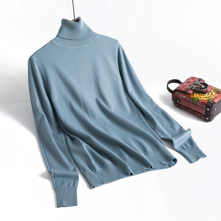 Solid Color High Neck Pullover Cashmere long-Sleeved Sweater
