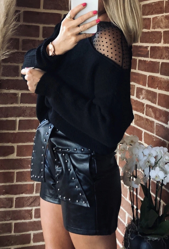 Round Neck See-Through Off-Shoulder Loose Casual Top