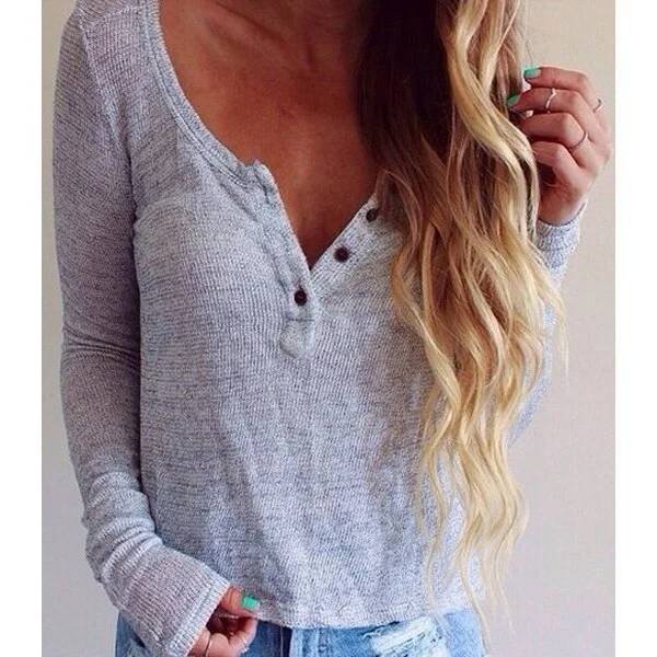 V-neck Button Threaded Long-sleeved Sweater