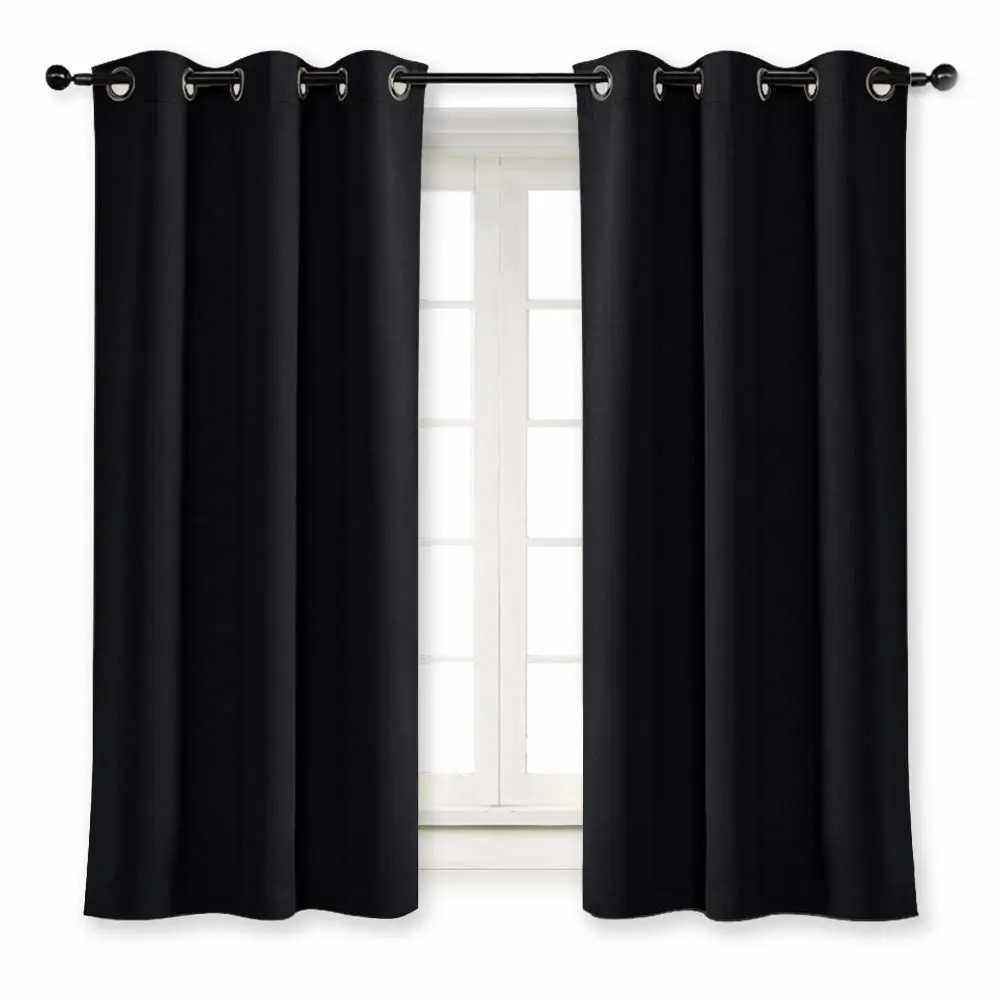 NICETOWN Black Out Curtain Panel Shade Black Solid Energy Efficient Eyelet Top Window Blind for Guest Room (Single Piece, 42 inches Wide by 63 inches Long, Black)