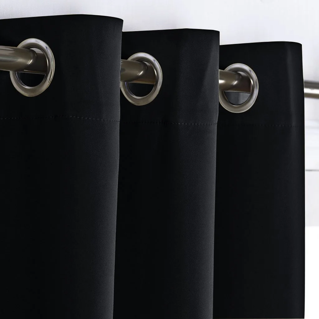 NICETOWN Black Out Curtain Panel Shade Black Solid Energy Efficient Eyelet Top Window Blind for Guest Room (Single Piece, 42 inches Wide by 63 inches Long, Black)