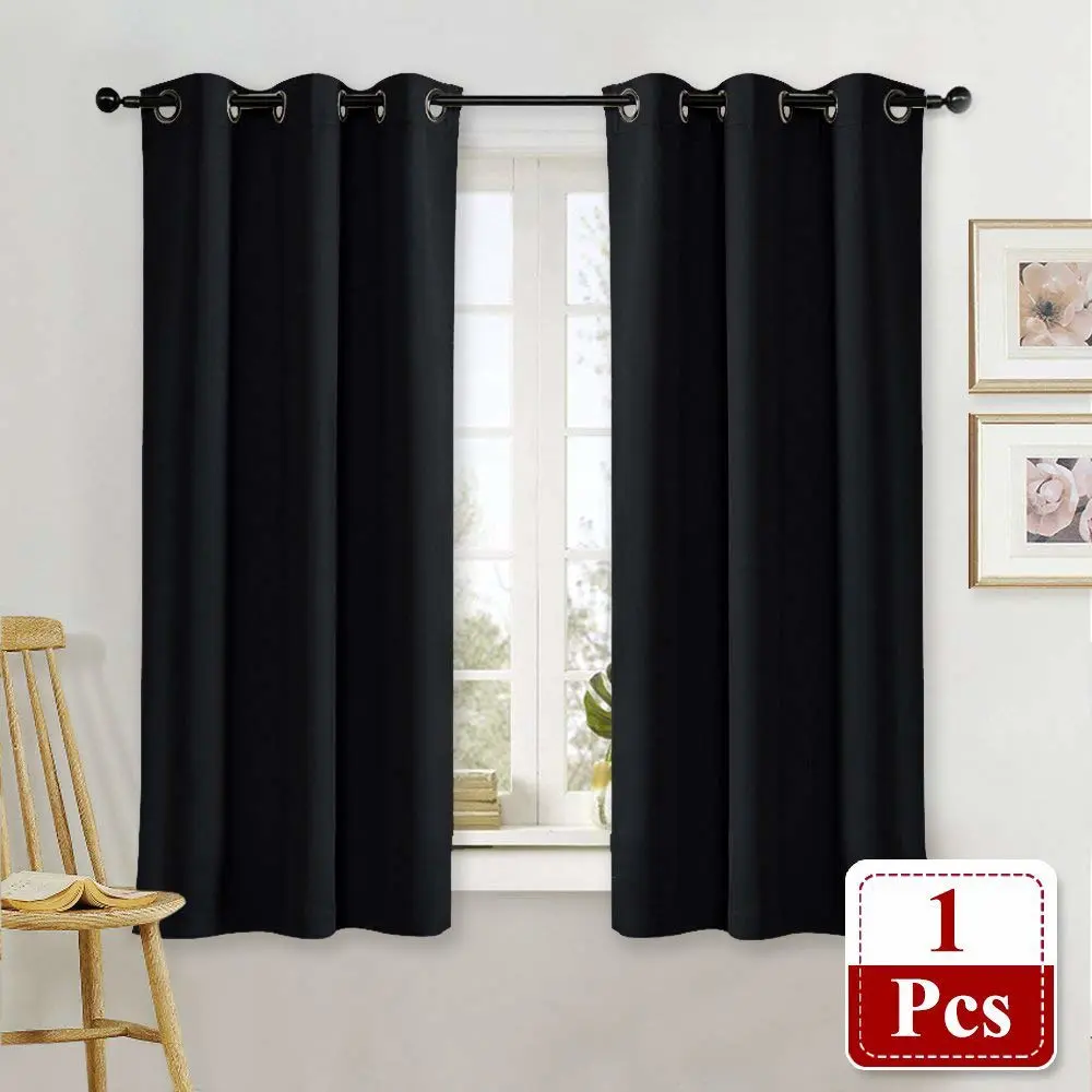 NICETOWN Black Out Curtain Panel Shade Black Solid Energy Efficient Eyelet Top Window Blind for Guest Room (Single Piece, 42 inches Wide by 63 inches Long, Black)