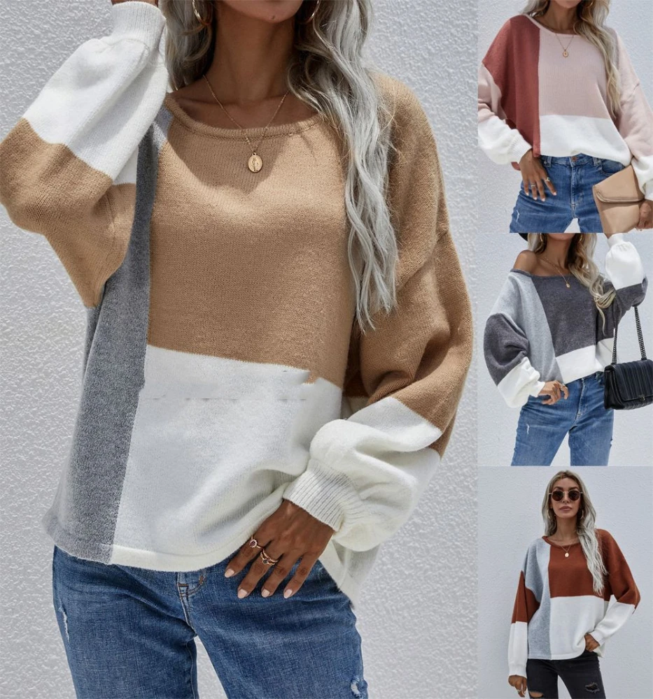 Solid Color Knitted Stitching Sweater With Lace Back