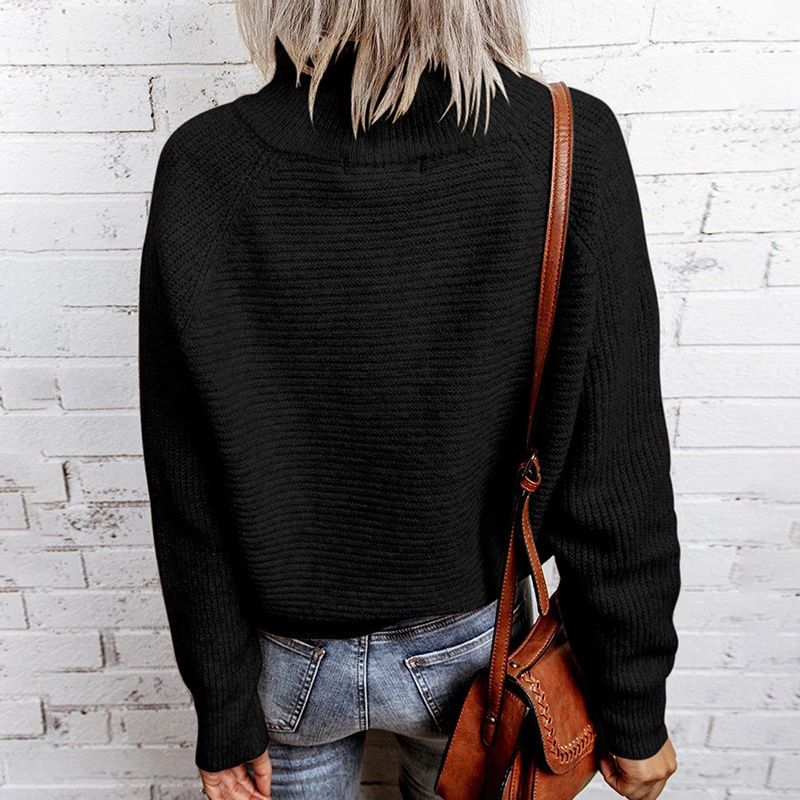 Solid Color High Neck Knitted Sexy Zipper Top