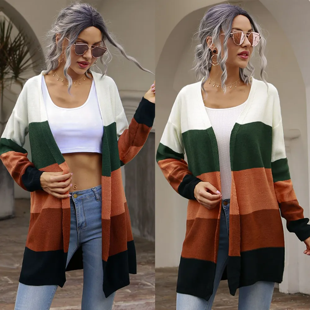 Cardigan Women's Color Stitching Sweater Coat