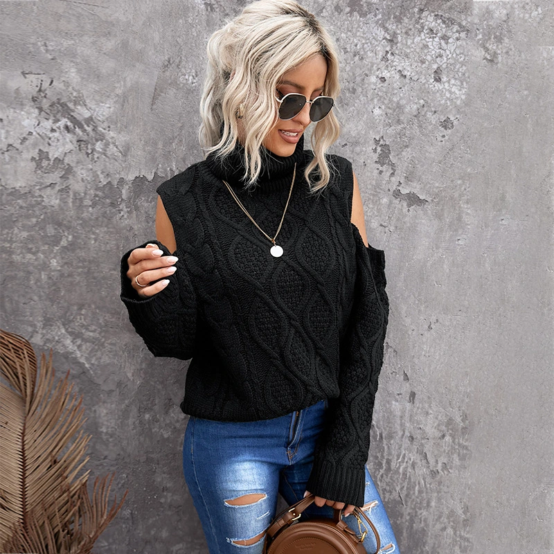 Solid Color Twist Sexy High Neck Strapless European And American Sweater Women