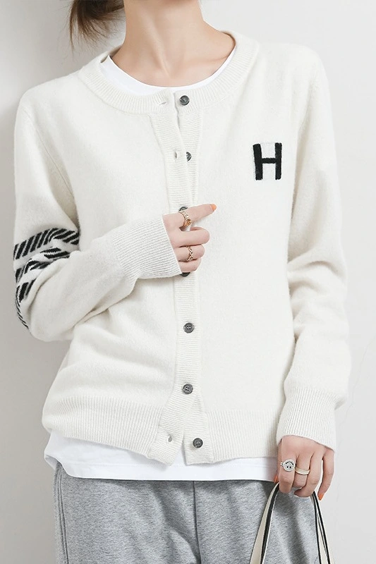 Thin Wool And Cashmere Cardigan Women's Letter Jacquard