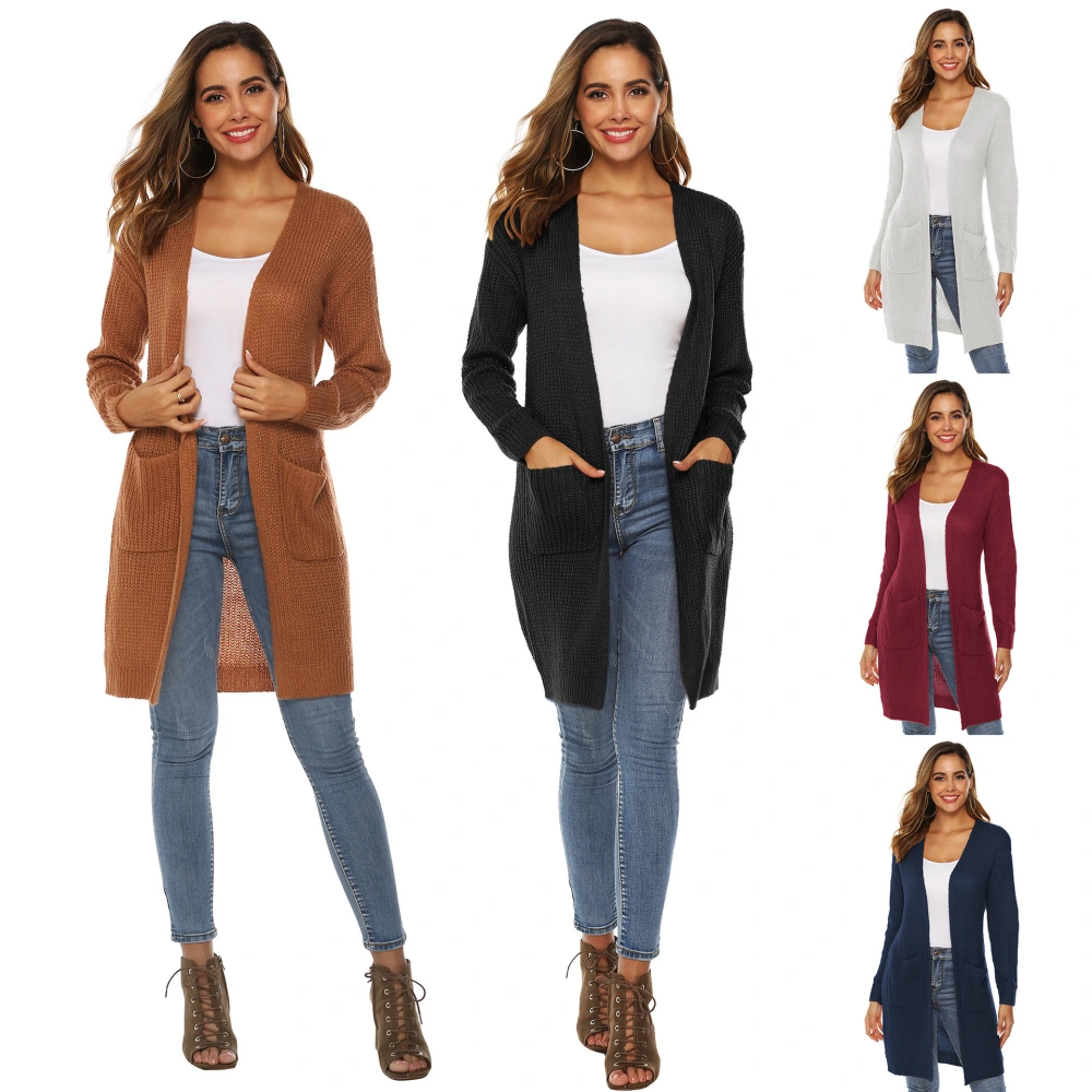 Women's solid color big pocket sweater cardigan