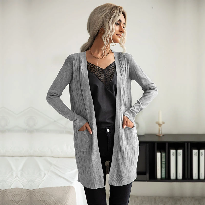 Loose long lazy style solid color twist cardigan sweater coat