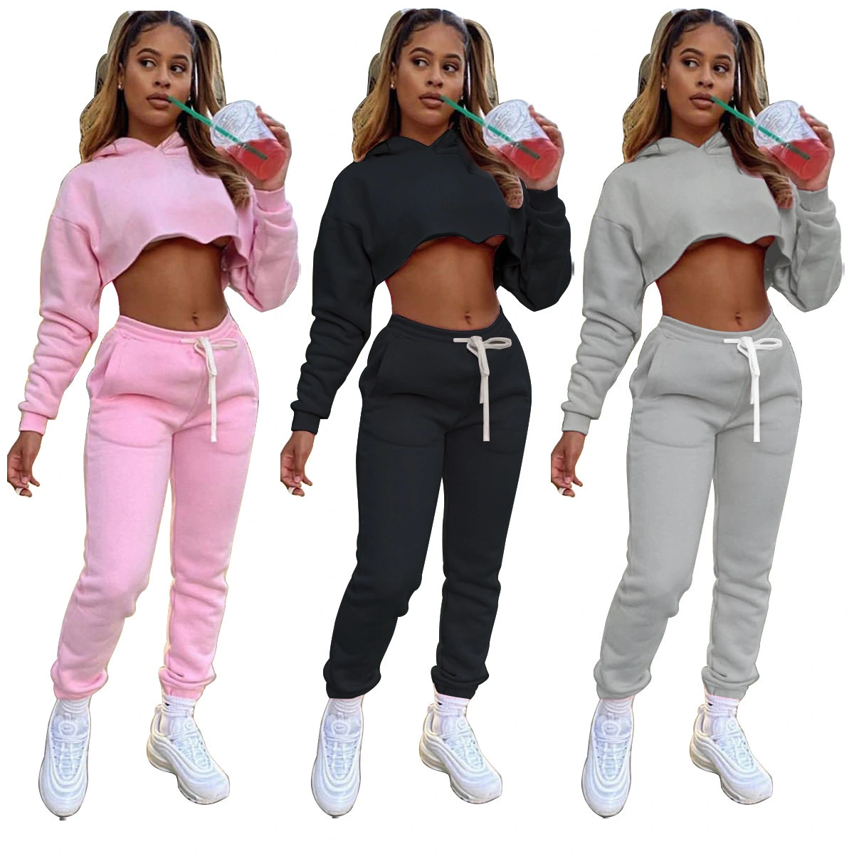 Autumn And Winter European And American Women's Sweater Solid Color Two-Piece Suit