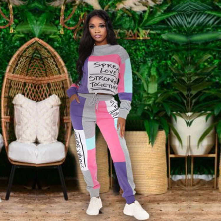 Women's Letter Stitching Printed Sweater Two-piece Suit