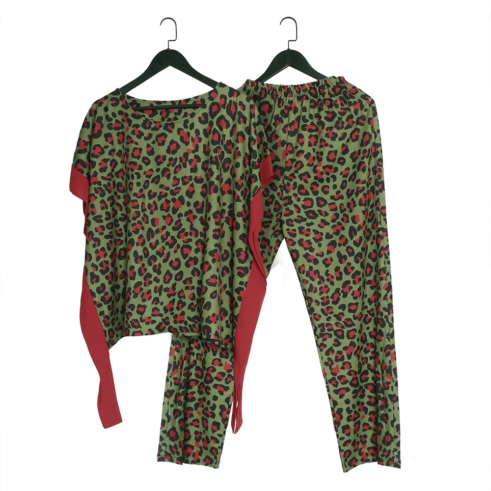 African Women's Green And Red Leopard Print Casual Suit