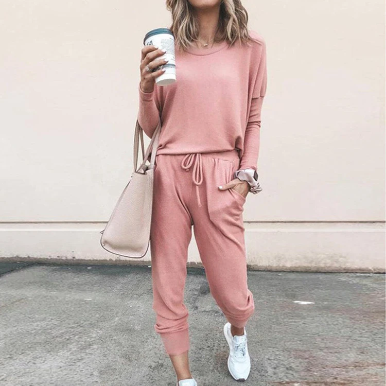 European And American Women's Loose Solid Color Long-Sleeved Casual Suit