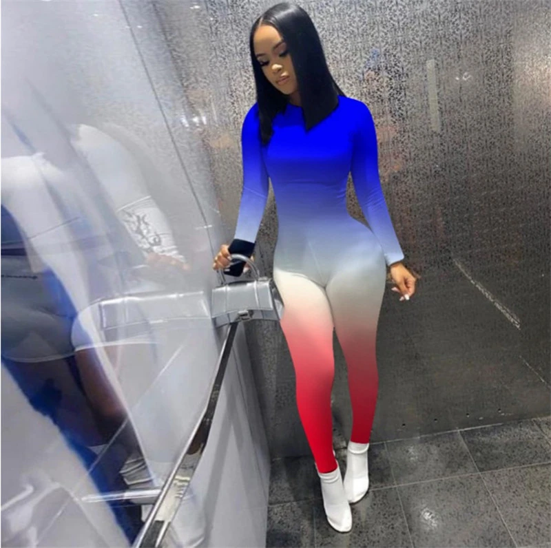 Slim-fit Gradient Print Jumpsuit Casual Pants