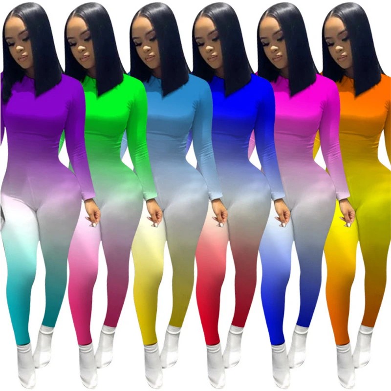 Slim-fit Gradient Print Jumpsuit Casual Pants