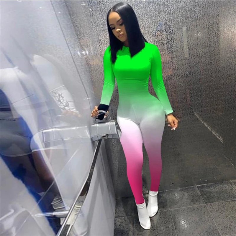 Slim-fit Gradient Print Jumpsuit Casual Pants