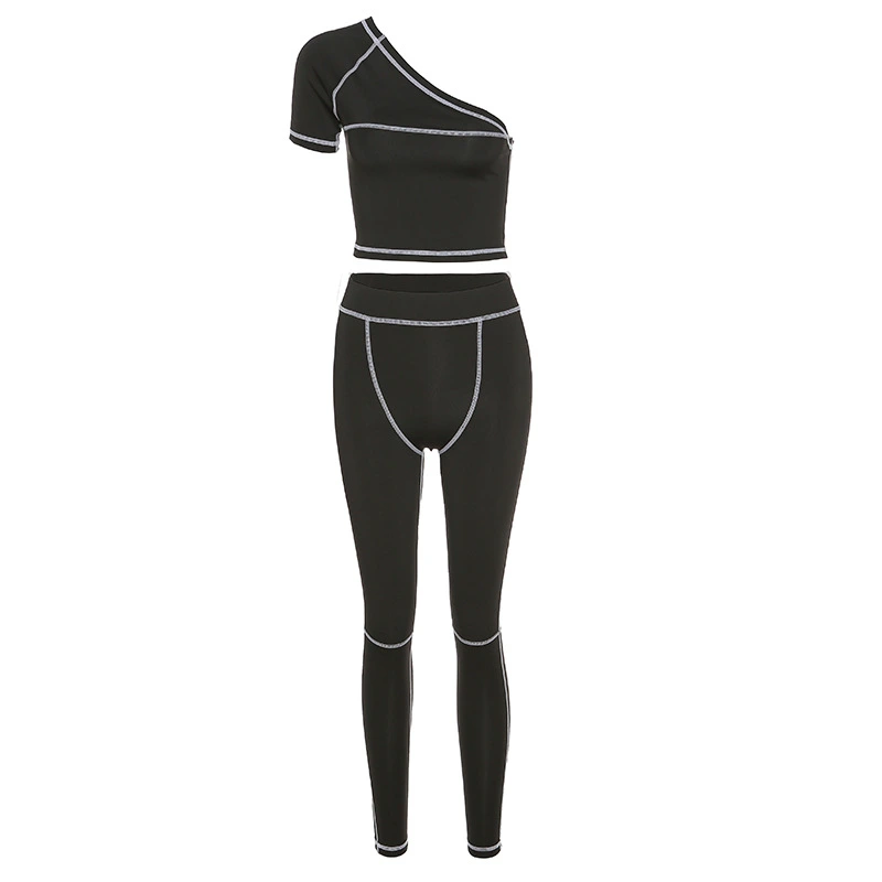 Summer New Women'S Sexy One-Shoulder Line Tight Sports Suit