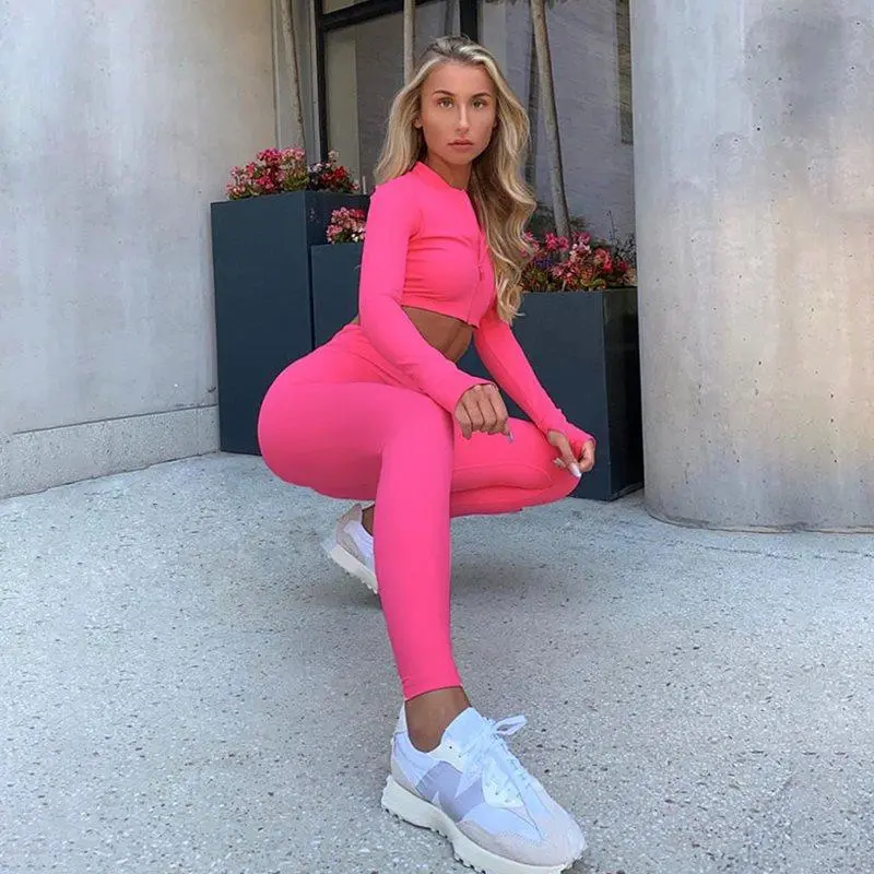 Fashion Long Sleeve Tight Suit Women Streetwear Tops Pants