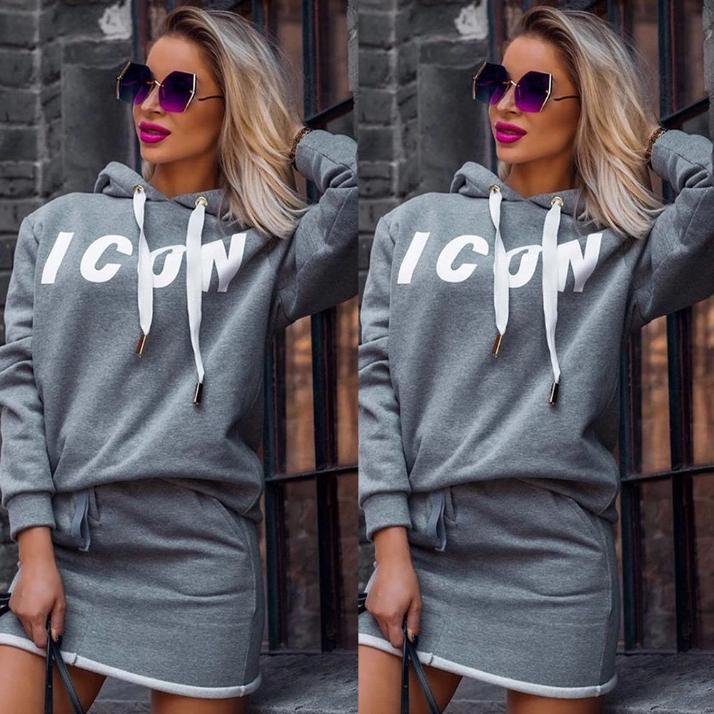 Sporty Printed Hooded Sweatshirt Suit
