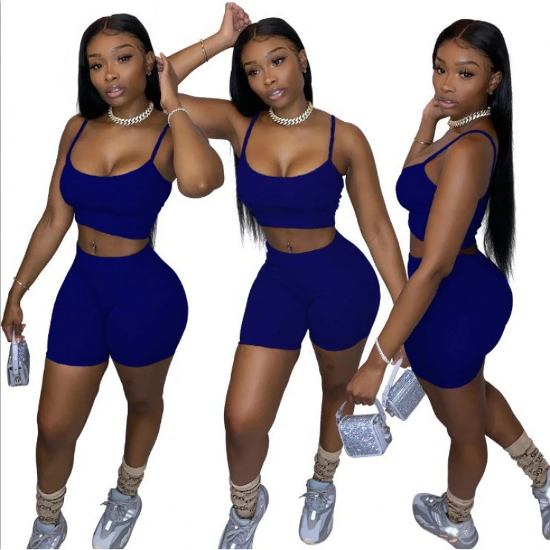 New Women's Solid Color Camisole Cycling Pants Set