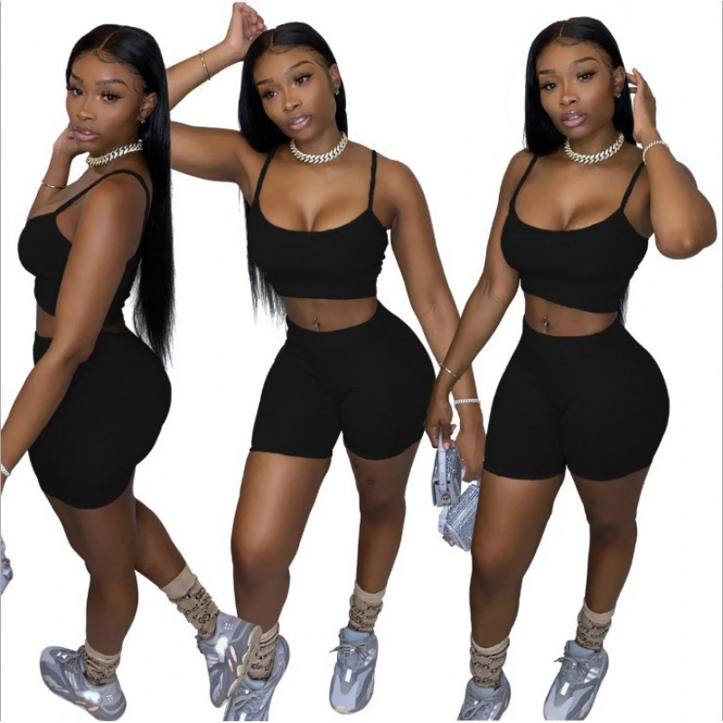 New Women's Solid Color Camisole Cycling Pants Set