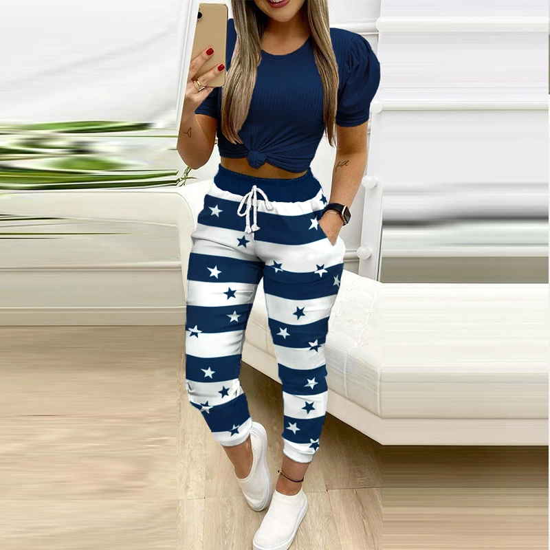 New Style Webbing Stitching Color Casual Pants Two-Piece Suit