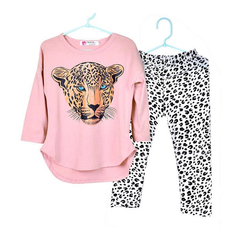 Popular Girl's Leopard Print Suit, South Korean Leggings  Leopard Top, Children's Suit