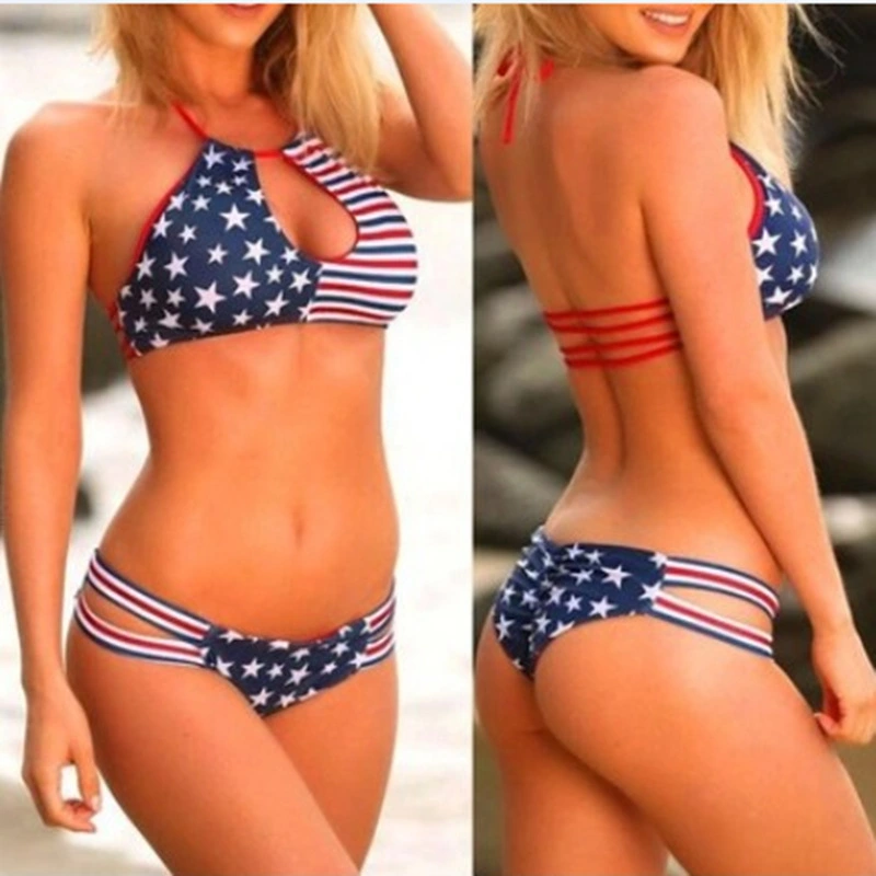 Striped Flag Bikini Cutout Ladies Swimsuit