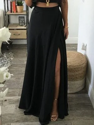 Black Casual Loose Cropped Top And Split Half-length Skirt Fashionable Two-piece Summer Suit