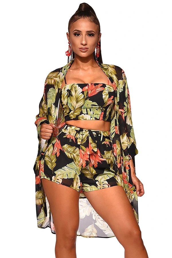 Women's Vest Printed Pants Chiffon Summer Fashion Printed Three-piece Suit
