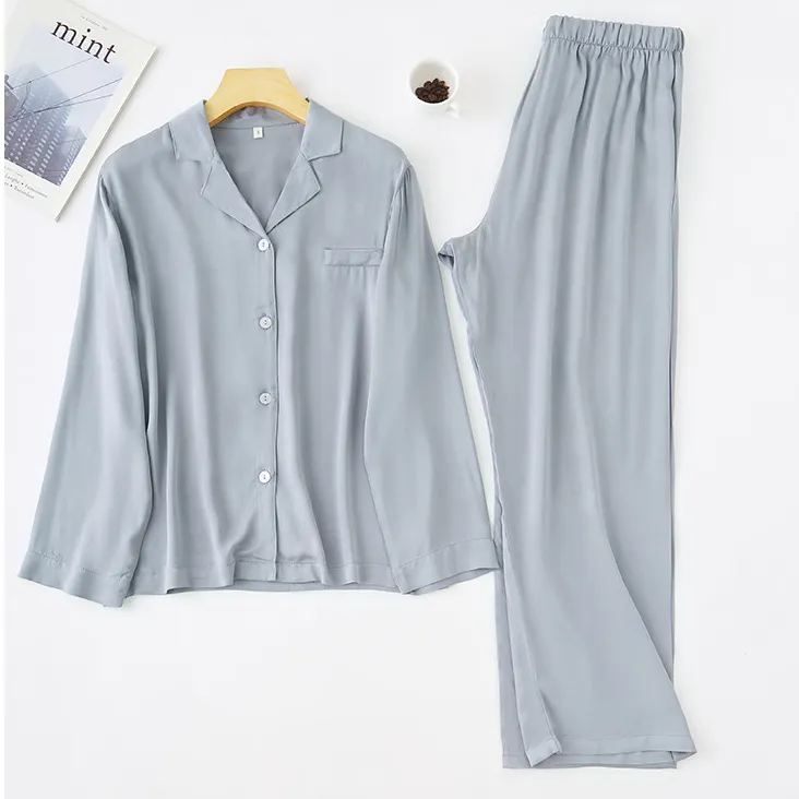 Ladies Pajamas  And Pure Small Lapel Solid Color Satin Home Service Suit
