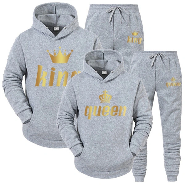 Couple's Casual Sports Suit With Printed Hooded Sweater