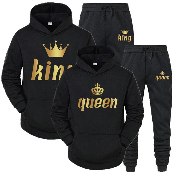 Couple's Casual Sports Suit With Printed Hooded Sweater