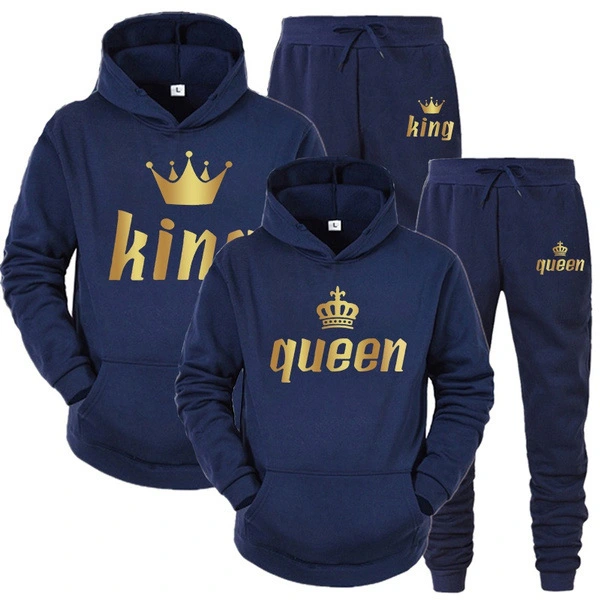 Couple's Casual Sports Suit With Printed Hooded Sweater